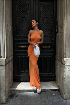 لباس نارنجی زنانه بافتنی پنبه - پلی استر آستین-بلند کد 836067109