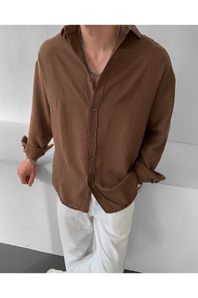 پیراهن قهوه ای مردانه اورسایز NO1 KONSEPT - کد 848109870