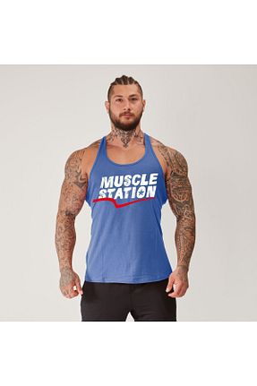 رکابی اسپرت آبی مردانه بافت Muscle Station - کد 835194734