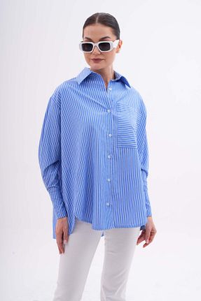 پیراهن آبی زنانه اورسایز Shine Fine - کد 848208969