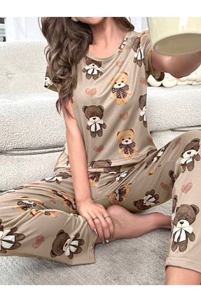 ست لباس راحتی قهوه ای زنانه طرح دار YAMYHOME - کد 848252264
