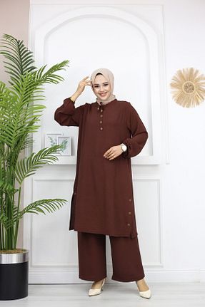 ست بالاتنه و پائین تنه قهوه ای زنانه بافتنی Mayteks - کد 813130609