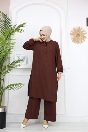 ست بالاتنه و پائین تنه قهوه ای زنانه بافتنی Mayteks - کد 813130609