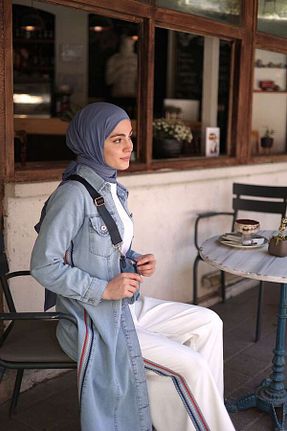 لباس حجاب آبی زنانه A-line ESRA KEKÜLLÜOĞLU - کد 848203284