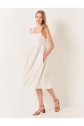 لباس سفید زنانه بافتنی پنبه (نخی) رگولار بند دار کد 762717472