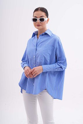پیراهن آبی زنانه اورسایز Shine Fine - کد 848208969