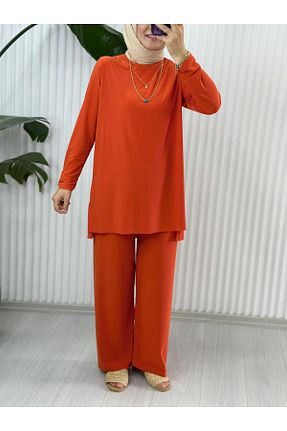 ست بالاتنه و پائین تنه نارنجی زنانه بافتنی Selma Butik - کد 848220236