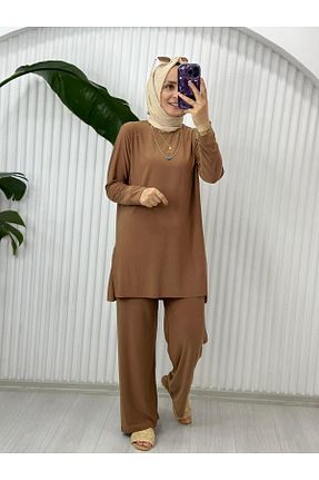 ست بالاتنه و پائین تنه قهوه ای زنانه بافتنی Selma Butik - کد 848224547