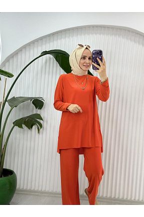 ست بالاتنه و پائین تنه نارنجی زنانه بافتنی Selma Butik - کد 848220236
