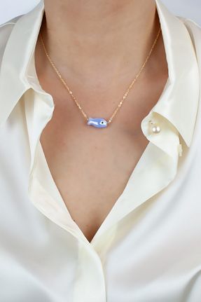 گردنبند جواهر آبی زنانه شیشه Pridza - کد 848461752