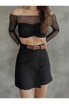 شلوارک و برمودا مشکی زنانه فاق بلند DENİKK - کد 816293424