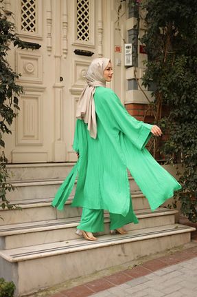 کافتان و کیمونو حجاب سبز زنانه مخلوط کتان müqofficial - کد 848567560