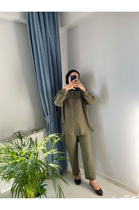 ست بالاتنه و پائین تنه خاکی زنانه بافتنی MODA EGE - کد 848675240