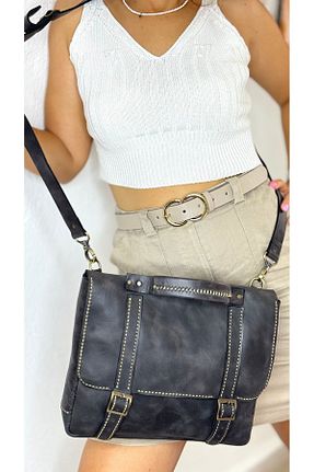 کیف پستچی مشکی زنانه چرم خالص Tuvita Collection Bodrum - کد 840079376