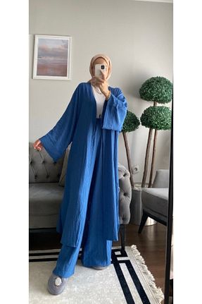 کافتان و کیمونو حجاب آبی زنانه مخلوط کتان müqofficial - کد 848567620