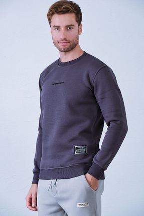 سوئیشرت طوسی مردانه نقش دار / کار شده aziso - کد 781501836