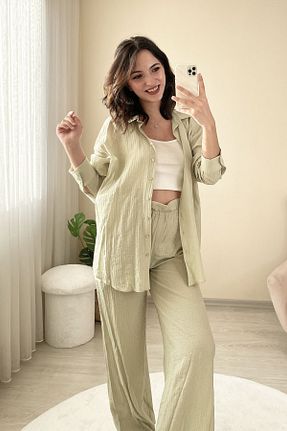 ست بالاتنه و پائین تنه سبز زنانه Keten Görünümlü KAIZENCO - کد 848642424
