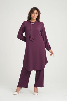 ست بالاتنه و پائین تنه بنفش زنانه بافتنی LİVE SPORT - کد 814795734