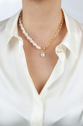 گردنبند جواهر طلائی زنانه مروارید Pridza - کد 848461827