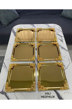 سینی طلائی استیل ضد زنگ Aslı Hediyelik - کد 847849863