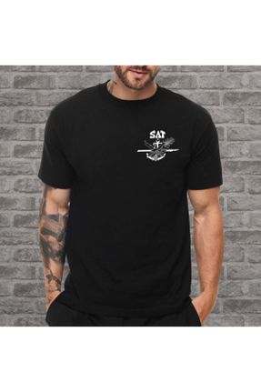 تی شرت مشکی مردانه یقه گرد رگولار پنبه (نخی) تکی کد 41953510