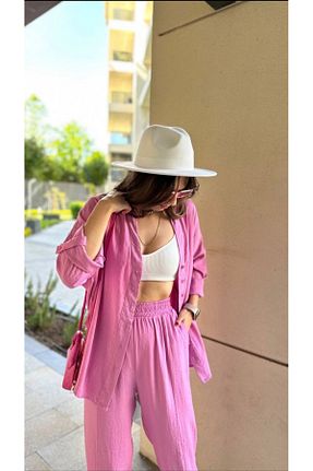 ست بالاتنه و پائین تنه صورتی زنانه بافتنی KAREN - کد 848782397
