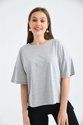 تیشرت طوسی زنانه اورسایز Vovikon - کد 848798550
