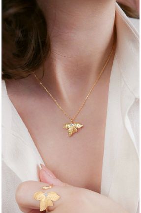 گردنبند جواهر بژ زنانه روکش طلا Stelart - کد 848838635