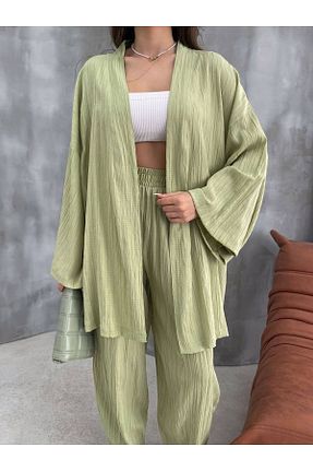 کیمونو و کافتان سبز زنانه کتان Butik - کد 848842214