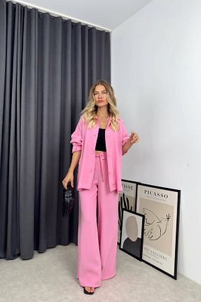 ست بالاتنه و پائین تنه صورتی زنانه بافتنی Sue Store - کد 849056506