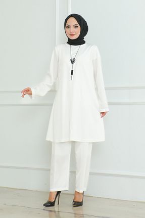 ست بالاتنه و پائین تنه حجاب سفید زنانه رگولار AYMONY - کد 849057382