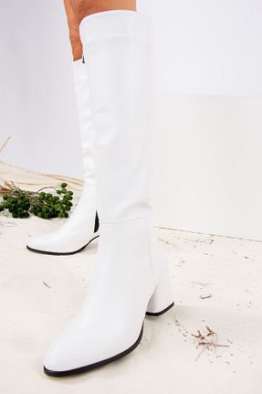 چکمه سفید زنانه چرم مصنوعی Fox Shoes - کد 55611835