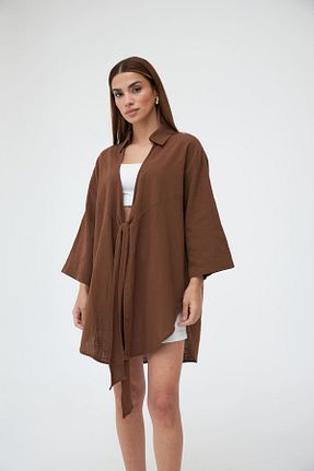 کیمونو و کافتان قهوه ای زنانه %100 پنبه Laluvia - کد 736208629