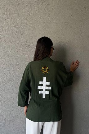 کیمونو و کافتان خاکی زنانه پنبه پلی استر Seda Yalçın Atelier - کد 848798136