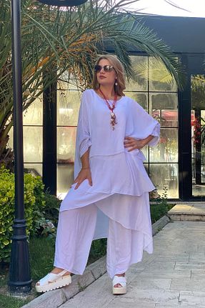 ست بالاتنه و پائین تنه سفید زنانه بافتنی Saklı Butik - کد 848835140