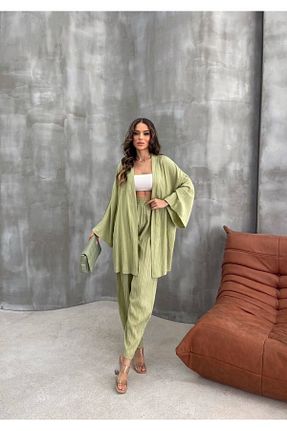 کیمونو و کافتان سبز زنانه کتان Butik - کد 848842214