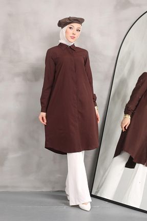 تونیک حجاب قهوه ای زنانه پنبه پلی استر Eliva - کد 848897115