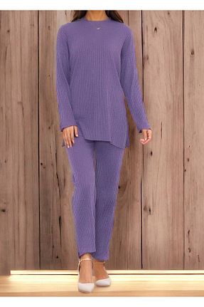 لباس مجلسی حجاب بنفش زنانه یقه ایستاده Modaytesettür - کد 848999239