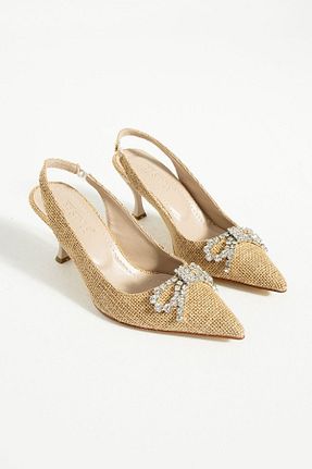 کفش پاشنه بلند کلاسیک بژ زنانه کتان Bestyle - کد 759359510