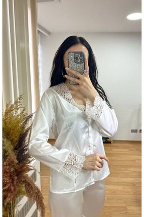 ست لباس راحتی سفید زنانه ساتن کد 832208089