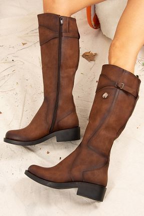 چکمه قهوه ای زنانه چرم مصنوعی Fox Shoes - کد 62414883