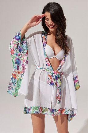 کیمونو و کافتان سفید زنانه پنبه ای White By Nature - کد 760363411