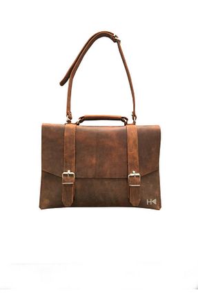 کیف پستچی قهوه ای زنانه چرم خالص HK LEATHER WORKS - کد 51068561