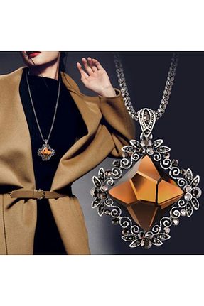 گردنبند جواهر مشکی زنانه برنجی TAKİŞKO - کد 848814286