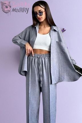 ست بالاتنه و پائین تنه طوسی زنانه بافتنی PARLAMARRY - کد 848133686