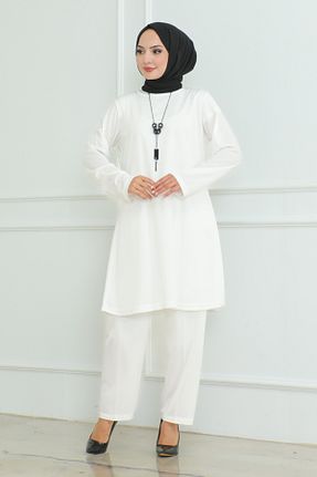 ست بالاتنه و پائین تنه حجاب سفید زنانه رگولار AYMONY - کد 849057382