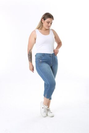 شلوارک و برمودا سایز بزرگ آبی زنانه فاق نرمال EYLÜL BUTİK - کد 834773302