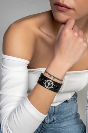 دستبند جواهر طوسی زنانه چرم خالص DENİZ TASARIM - کد 207628900