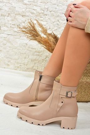 بوت / نیم بوت بژ زنانه چرم مصنوعی Fox Shoes - کد 168865391