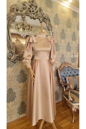 لباس مجلسی حجاب بژ زنانه یقه ایستاده MODAMAKKO - کد 751361064
